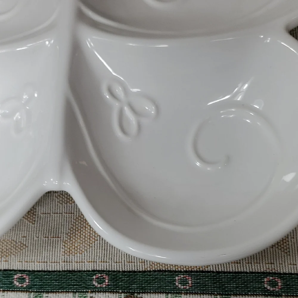White Butterfly Divided Ceramic Serving Dish Tray Plate